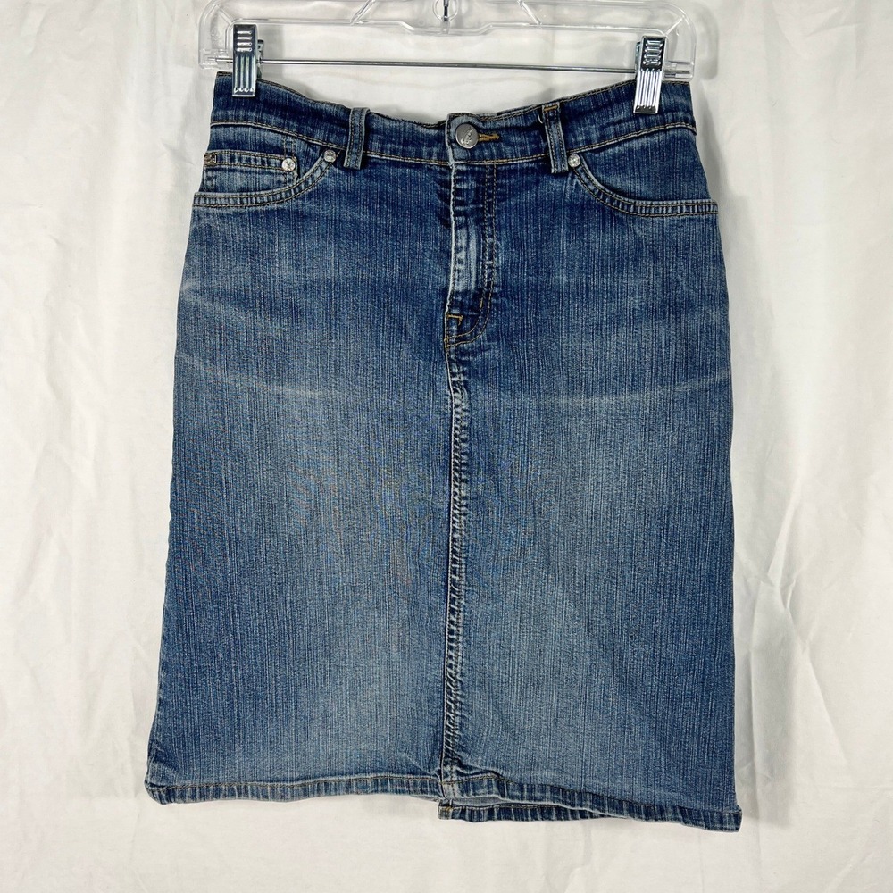 Lacoste Denim Skirt Womens 34 Medium Wash Split Y2K Classic Minimalist Casual